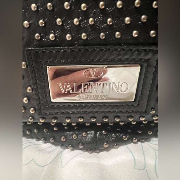 VALENTINO RARE STUDDED 360 Bow Hobo Black Bag Nappa Leather RARE 💯 authentic - Picture 2 of 9